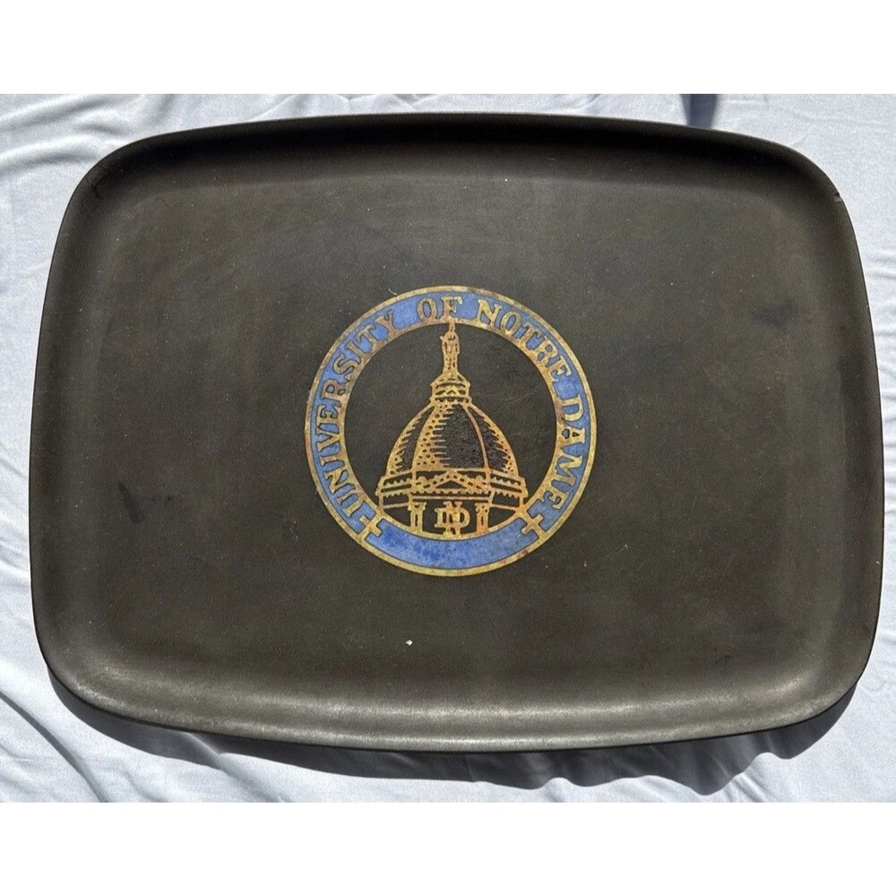 COUROC SERVING TRAY UNIVERSITY OF NOTRE DAME VTG MCM BARWARE FOOTBALL 12.5”x9.5”